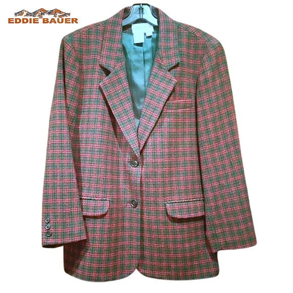 EDDIE BAUER Plaid Flap Pockets Wool Coat Jacket L - Picture 1 of 12